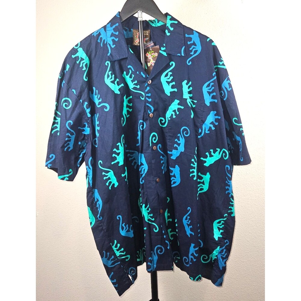 Caribelle Batik Hawaiian Shirt Mens XL Blue Monkey‎ Print Camp Aloha Tropical